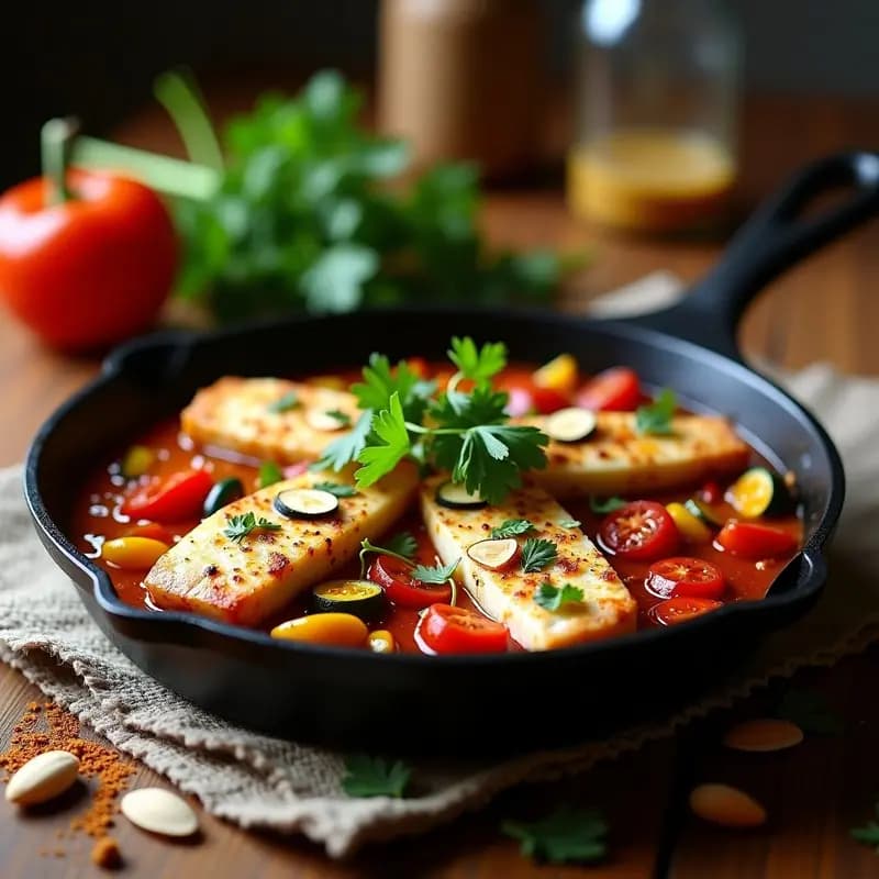 Chakchouka Tunecina con Merluza y Tomate: Desayuno o Cena Norteafricana en una Sartén