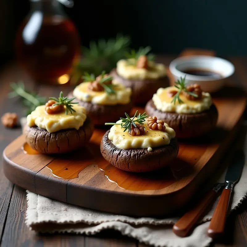 Bromes de Champiñones Rellenos de Queso Azul y Nueces: Entrante Francés Gourmet