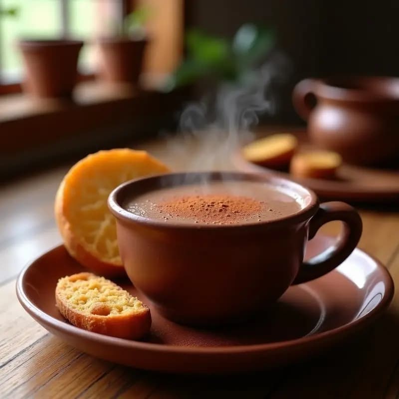 Champurrado de Chocolate y Maíz: Bebida Mexicana Caliente con Canela y Pan Dulce