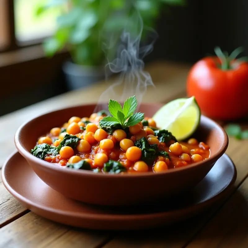 Chana Masala con Espinacas y Tomate: Curry Indio Vegano y Alto en Hierro