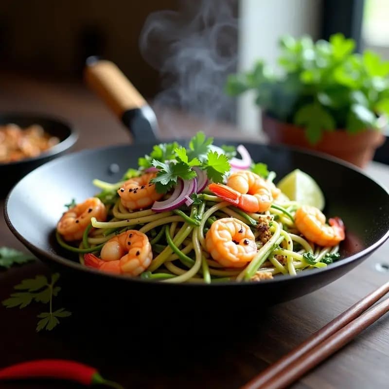 Char Kway Teow de Fideos de Zucchini y Gambas: Receta Malaya Low-Carb
