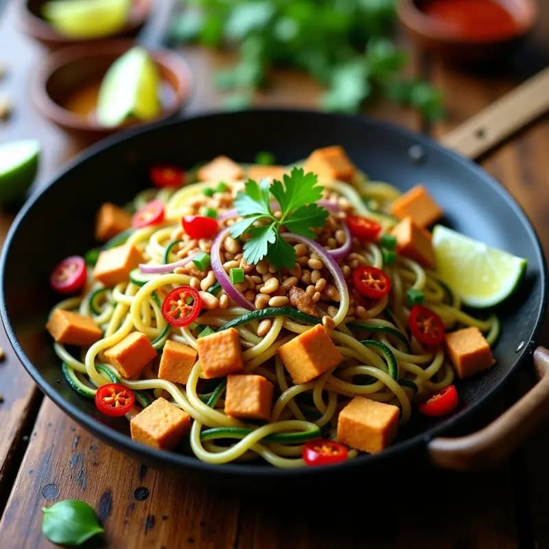 Char Kway Teow de Zucchini y Tofu con Salsa de Tamarindo: Receta Malasia Keto y Sin Gluten