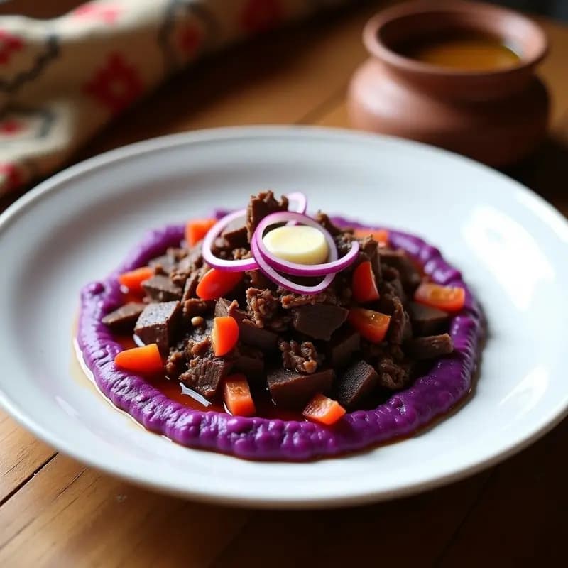 Charqui de Res con puré de Papa Morada: Receta Boliviana Tradicional con Toque Moderno
