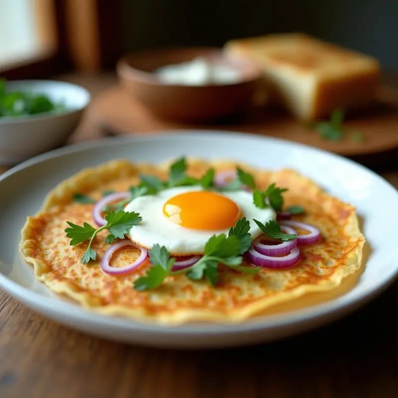 Chatamari Nepalí con Huevo y Cilantro: Crepe de Arroz Sin Gluten