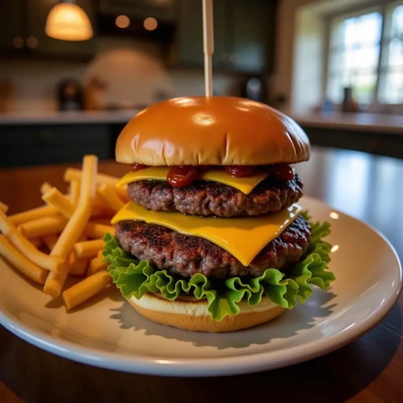 Cheeseburger Gigante con Dos Hamburguesas Tres Quesos y Salsa de Barbacoa Casera: El Rey de los Cheat-Meals