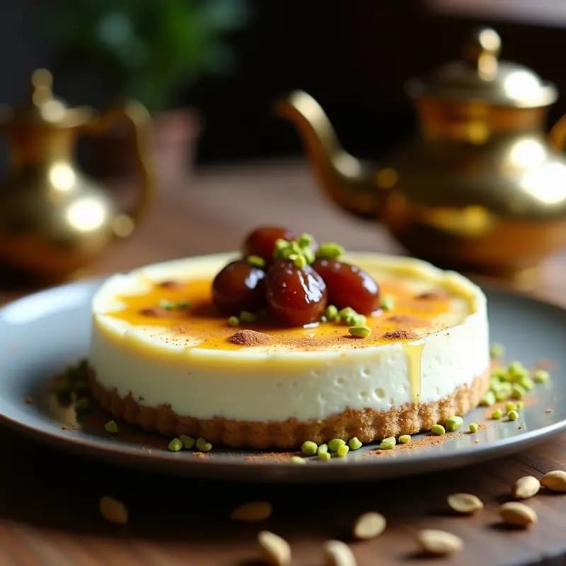 Cheesecake Árabe de Queso Akkawi y Dátiles: Postre Crema Sin Horno