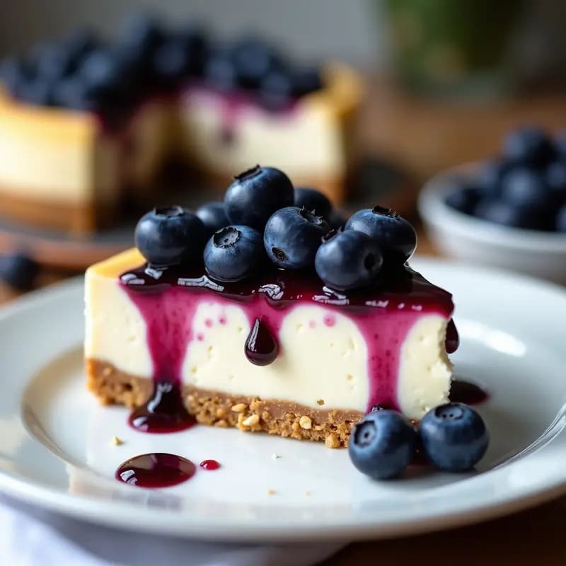 Cheesecake de Avena y Blueberries Sin Horno: Postre Americano Vegano y Sin Azúcar