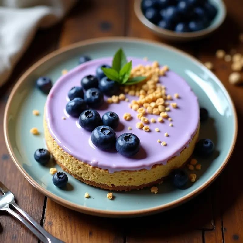 Cheesecake de Blueberry y Quinoa Inflada: Postre Americano Sin Horno y Sin Azúcar