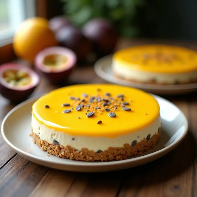 Cheesecake de Chía y Maracuyá con Base de Avena: Postre Chileno Sin Horno y Sin Lactosa