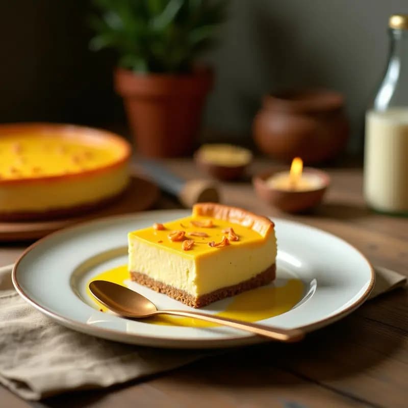 Cheesecake de Cúrcuma y Coco: Postre Indio Vegano Sin Horno y Sin Lácteos