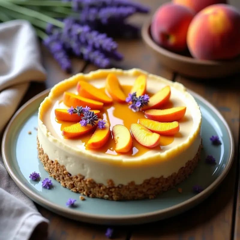 Cheesecake de Durazno y Lavanda: Postre Francés Sin Horno y Sin Azúcar Refinado