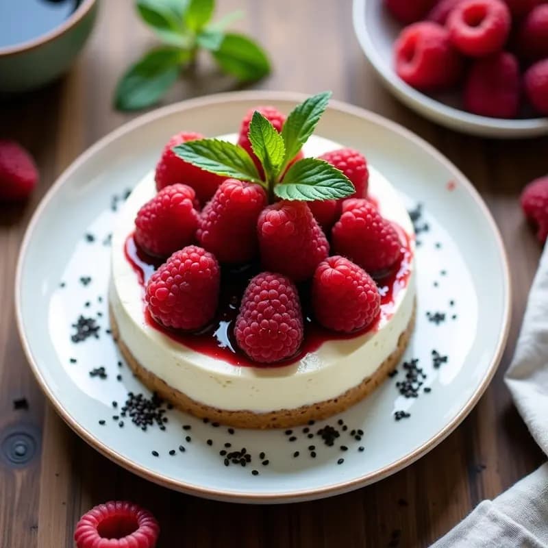 Cheesecake de Frambuesa y Algas Marinadas: Postre Francés Sin Horno y Sin Azúcar