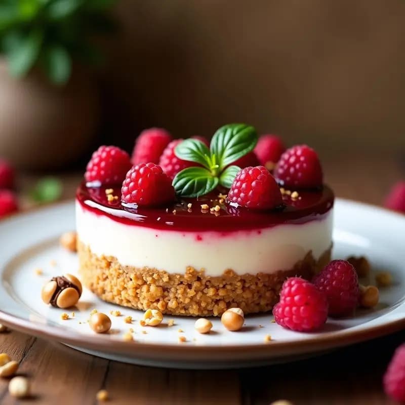 Cheesecake de Frambuesa y Avellanas Sin Horno: Postre Italiano Vegano y Sin Lactosa