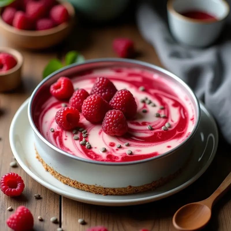 Cheesecake de Frambuesa y Semillas de Chía: Postre Americano Sin Horno y Keto