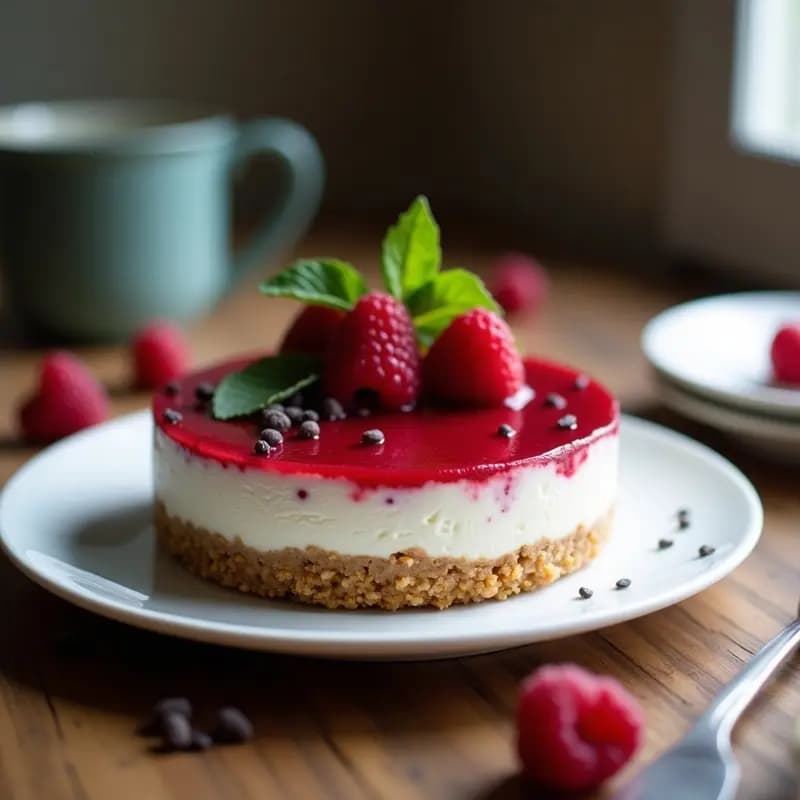 Cheesecake de Frambuesa y Chía sin Horno: Postre Saludable Sin Azúcar y Sin Gluten