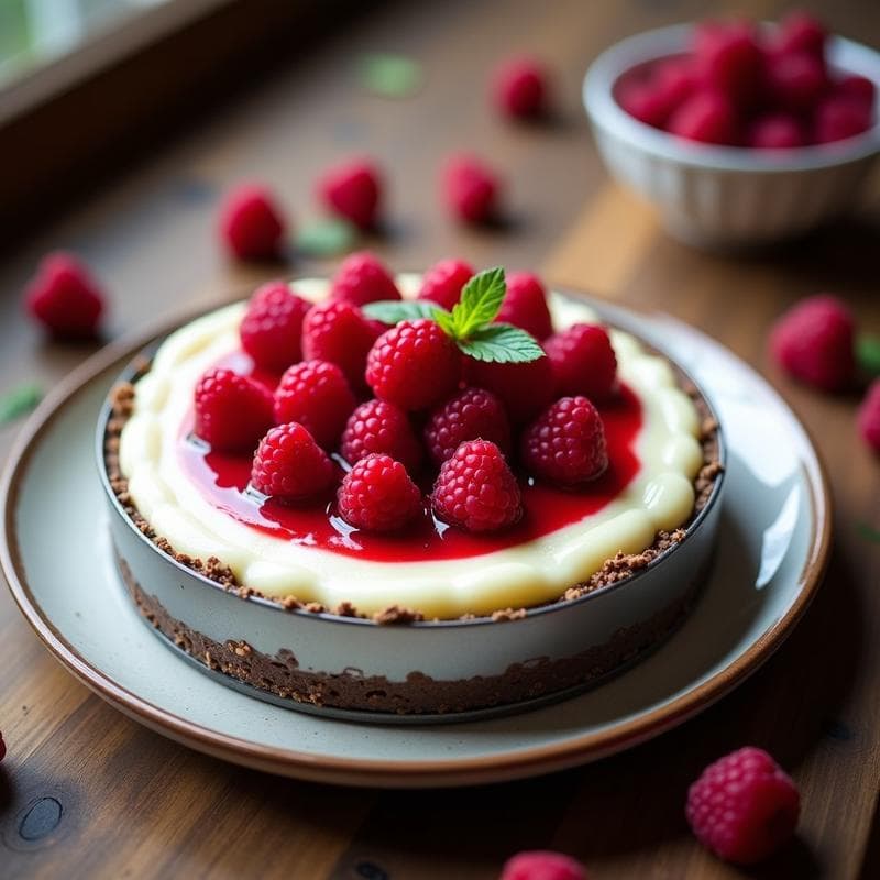 Cheesecake de Frambuesas y Chía Sin Horno: Postre Vegano con Base de Dátiles y Nueces