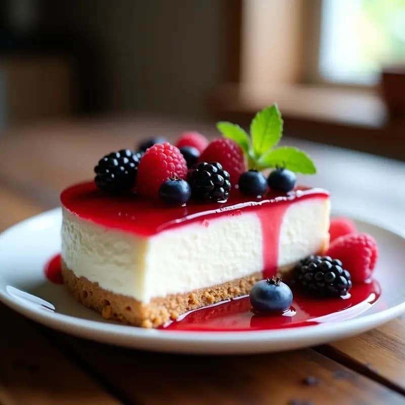 Cheesecake de Frutos Rojos y Base de Galleta María: Postre Francés Cremoso y Ligero
