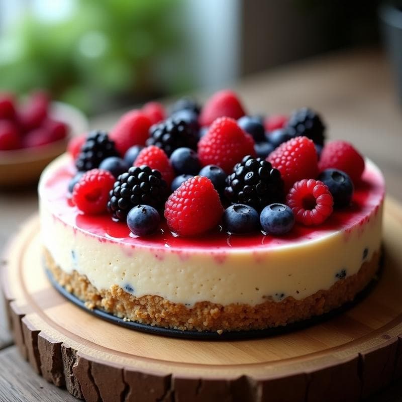 Cheesecake de Frutos Rojos y Semillas de Chía: Postre Sin Horno y Sin Azúcar con Base de Avellanas