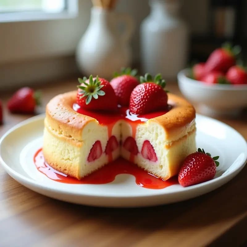 Cheesecake japonés de queso crema y fresas: Postre suave y esponjoso en molde