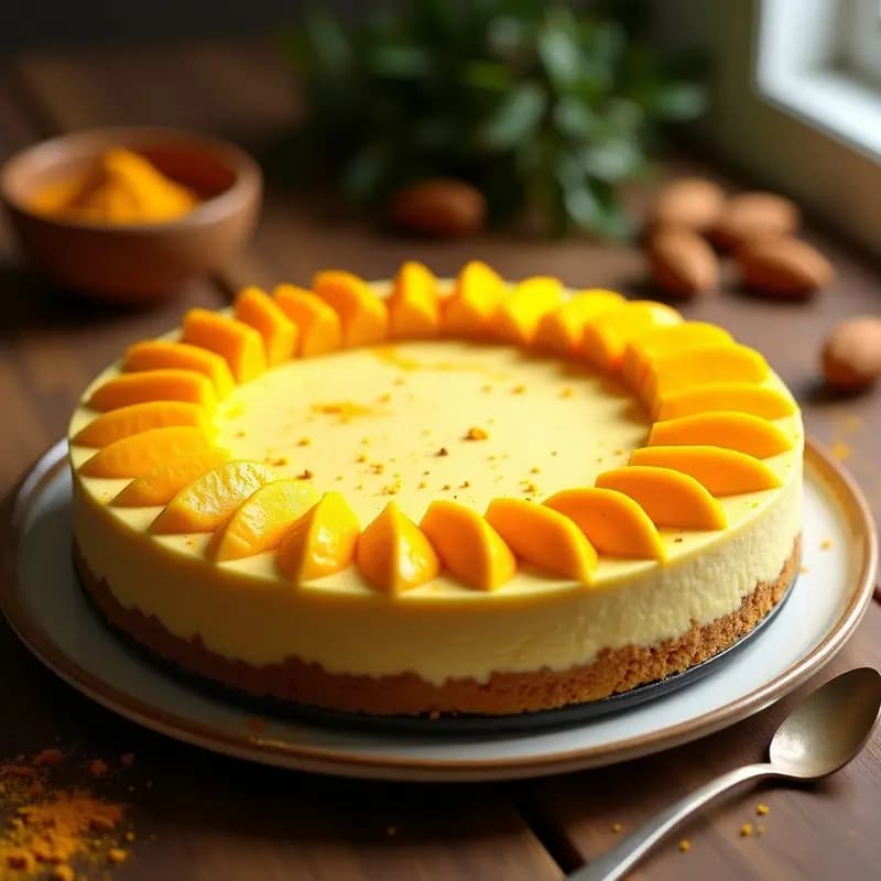 Cheesecake de Mango y Cúrcuma: Postre Indio Sin Horno y Sin Queso Crema
