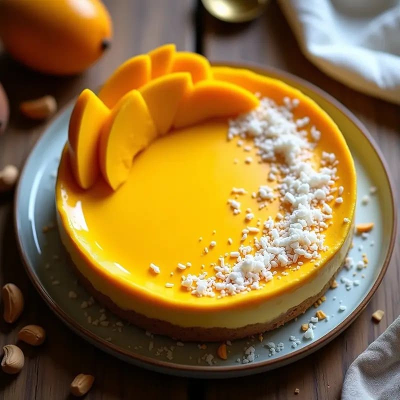 Cheesecake de Mango y Cúrcuma: Postre Indio Vegano con Base de Anacardos