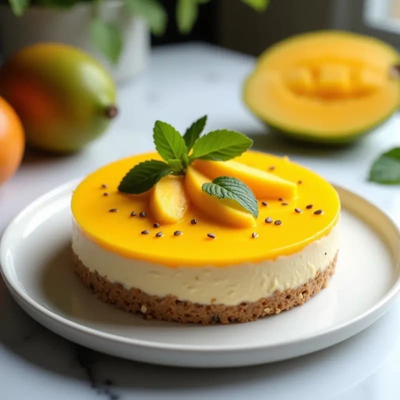 Cheesecake de Mango y Germen de Trigo: Postre Saludable Sin Horno y Sin Azúcar