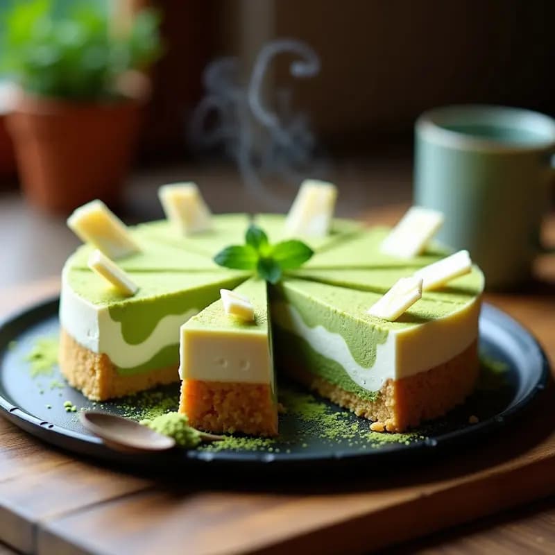 Cheesecake de Matcha y Chocolate Blanco: Receta Japonesa Vegana con Base de Almendras