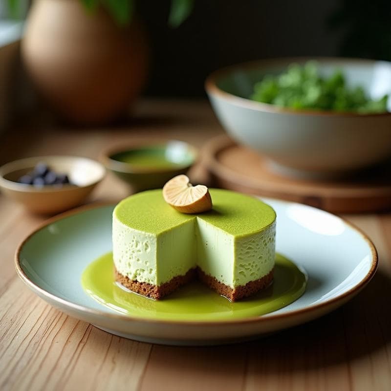 Cheesecake de Matcha y coco sin horno: postre keto con base de almendra y eritritol en 4 ingredientes