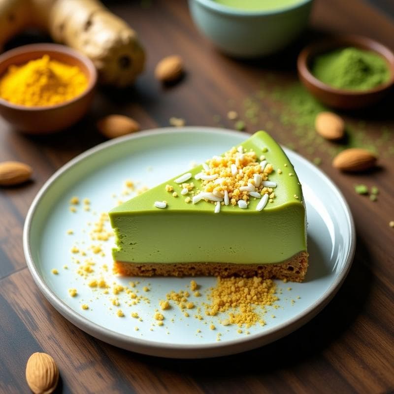Cheesecake de Matcha y Cúrcuma: Postre Vegano Sin Horno con Base de Almendras