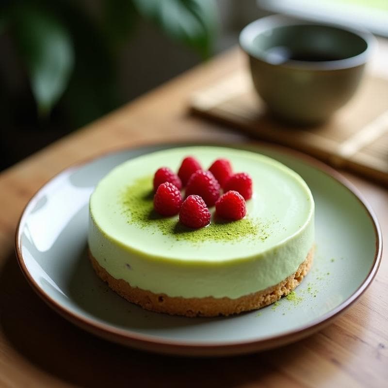 Cheesecake de Matcha y Frambuesas: Postre Japonés Sin Horno y Sin Azúcar