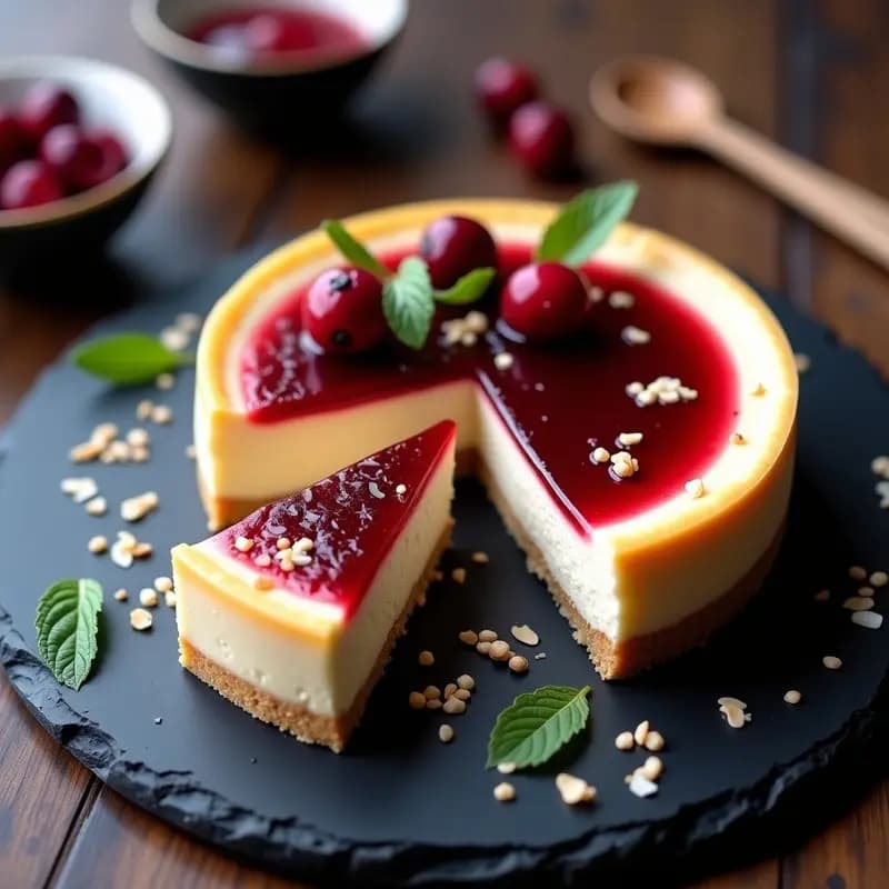 Cheesecake de Miso y Arándanos Rojos: Postre Japonés Umami Sin Horno