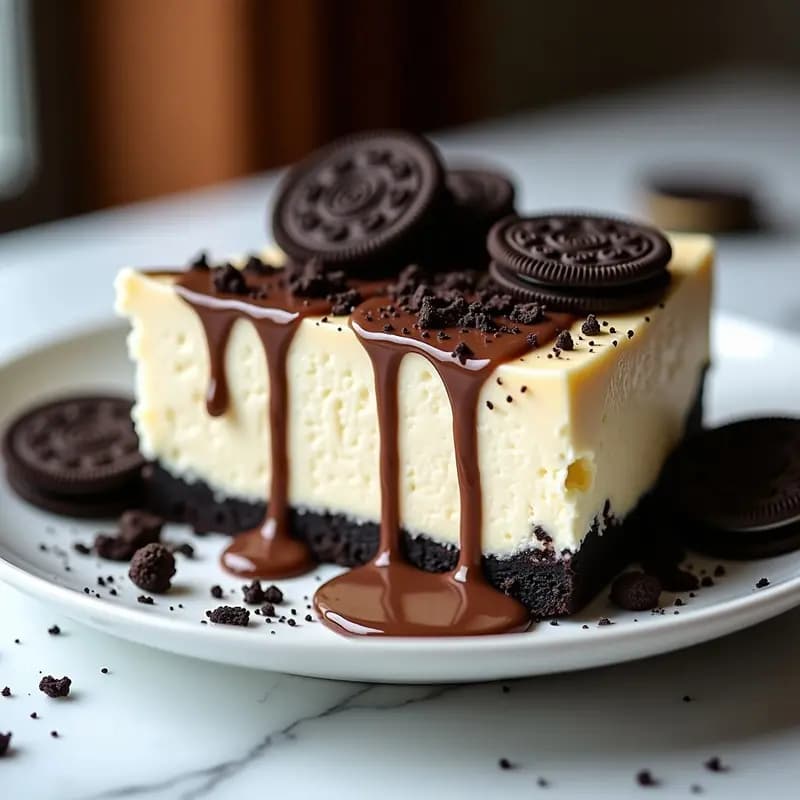 Cheesecake de Oreo con Salsa de Chocolate Blanco: Postre para Amantes del Cacao