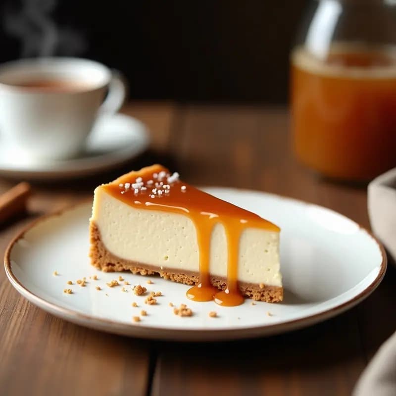 Cheesecake de Té Chai y Caramelo Salado con Base de Galletas de Jengibre: Postre Indio-Anglosajón