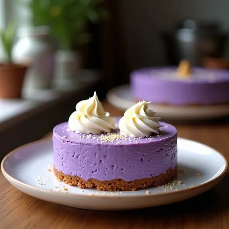 Cheesecake de Ube y Coco: Postre Filipino Morado y Cremoso Sin Horno