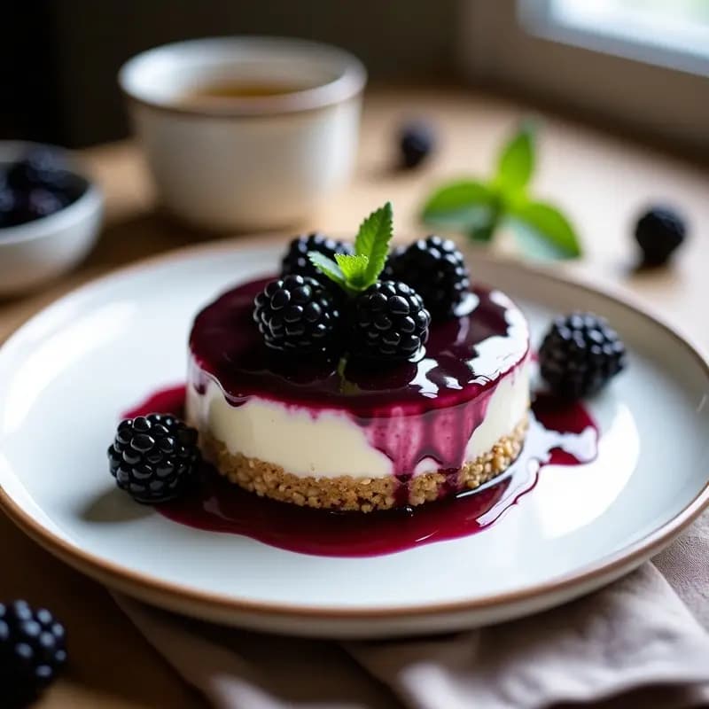 Cheesecake de Zarzamora y Queso de Castaña con Base de Avena: Postre Vegano Sin Cocción