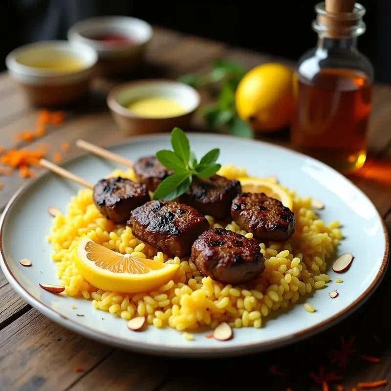 Chellow Kabab Persa con Arroz Basmati y Limón Confitado: Receta Iraní de Carne a la Parrilla