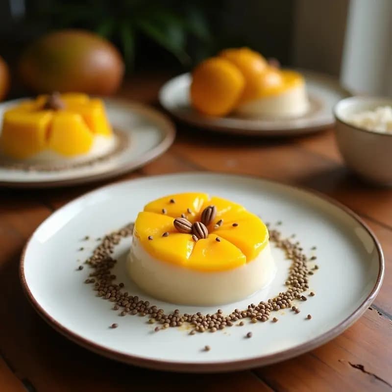 Chia Pudding de Mango y Coco con Semillas de Chía Negras: Postre Tailandés Sin Lactosa
