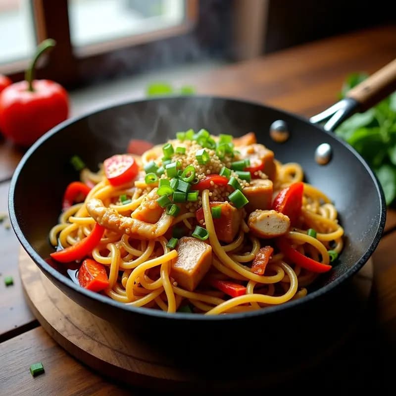 Chifa de Tallarín Saltado con Pollo y Verduras: Receta Peruana-China en Wok Rápido