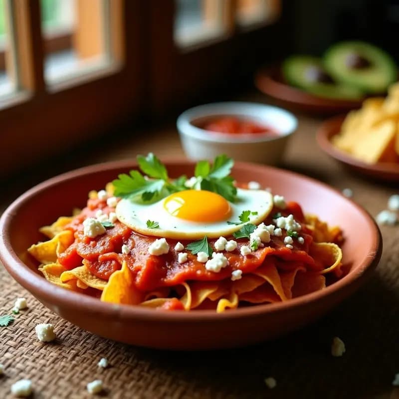 Chilaquiles Rojas con Huevo: Desayuno Mexicano con Totopos y Salsa Picante