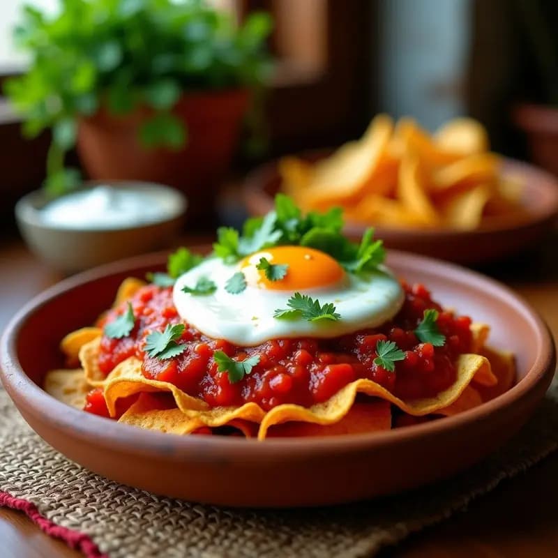Chilaquiles Rojos con Huevo Escalfado y Crema Ácida: Receta Mexicana para Desayunar