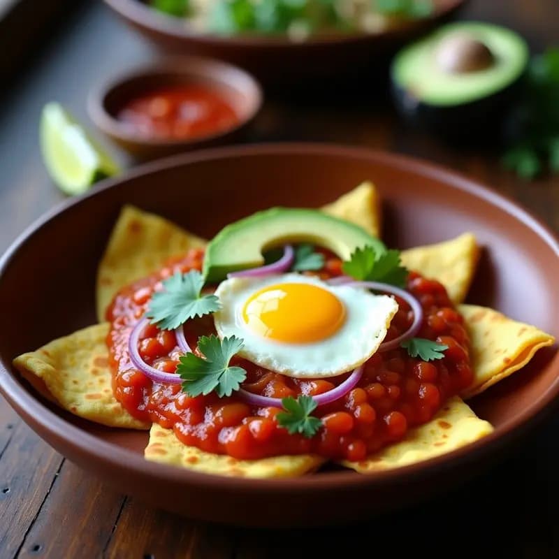 Chilaquiles Rojos con Huevo Pochado: Desayuno Mexicano Gourmet y Sin Lactosa