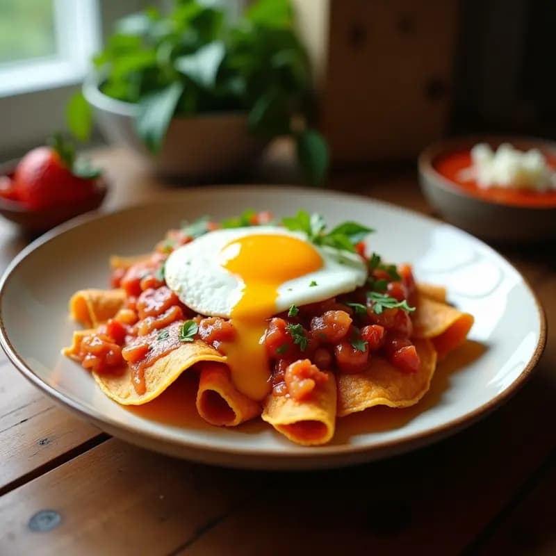 Chilaquiles Rojos con Huevo y Queso Fresco: Receta Mexicana con Toque Desayunero