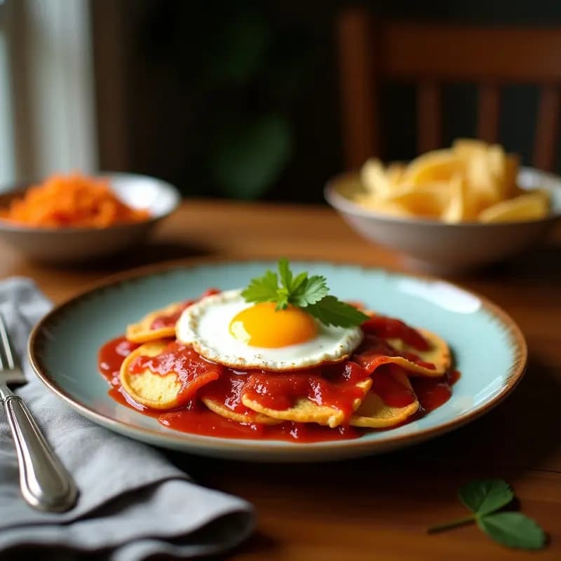 Chilaquiles Rojos con Huevos Escabechados: Desayuno Mexicano Picante y Crujiente