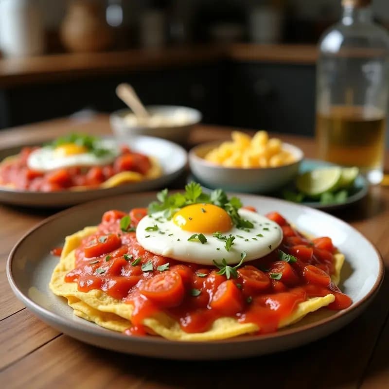 Chilaquiles Rojos con Huevos Escalfados y Queso Fresco: Desayuno Mexicano Tradicional