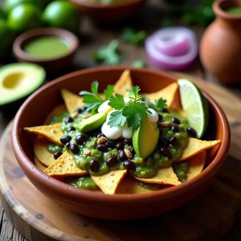 Chilaquiles Verdes con Frijoles Negros: Desayuno Mexicano Vegano con Salsa de Tomatillo