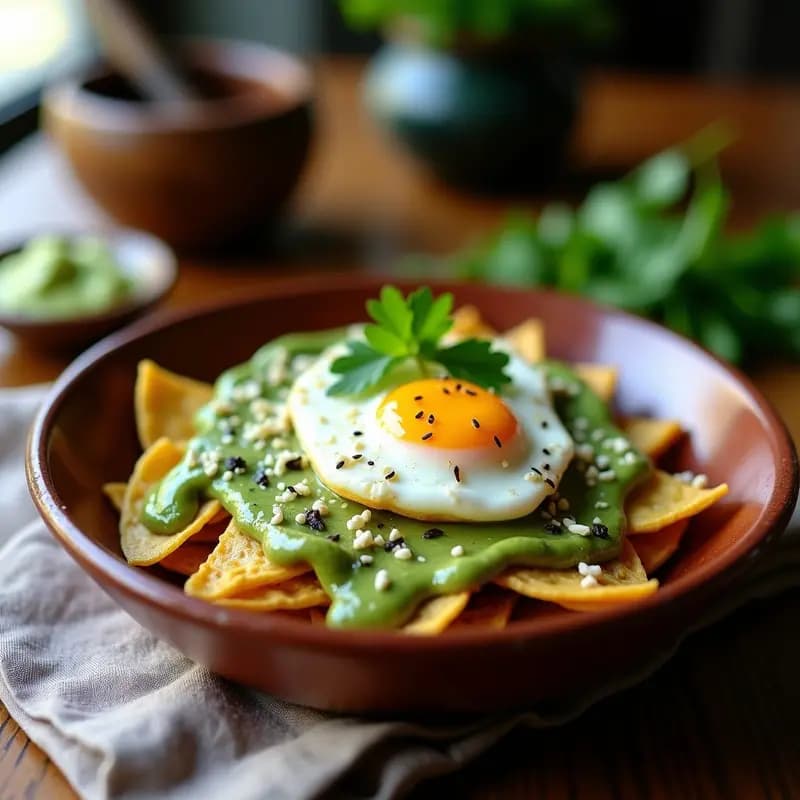 Chilaquiles Verdes con Huevo Poché y Crema de Aguacate: Receta Mexicana para Brunch