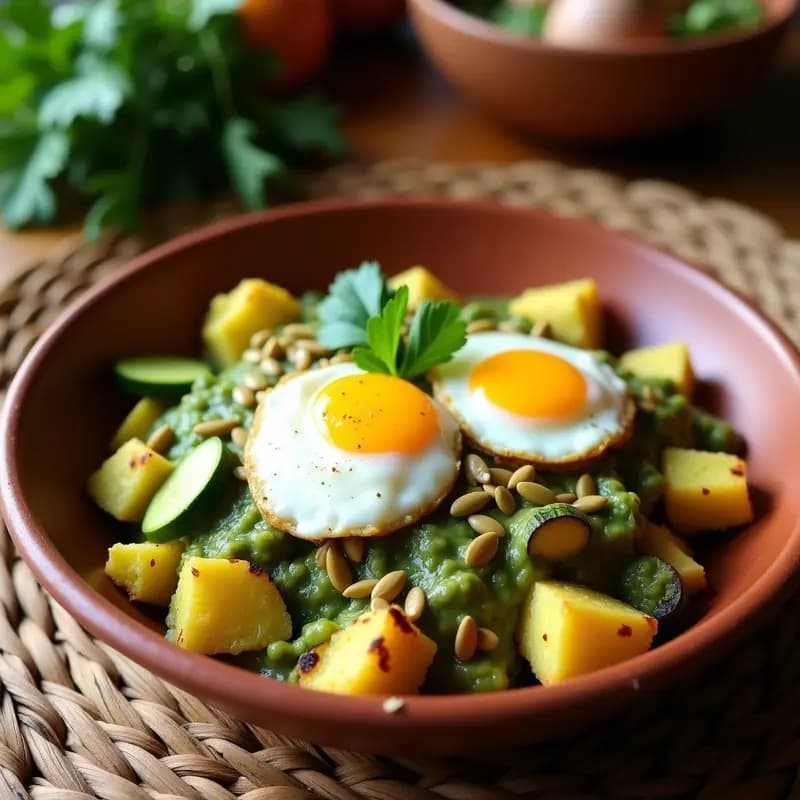 Chilaquiles Verdes con Huevo Poché y Semillas de Calabaza: Receta Mexicana Sin Tortillas de Maíz