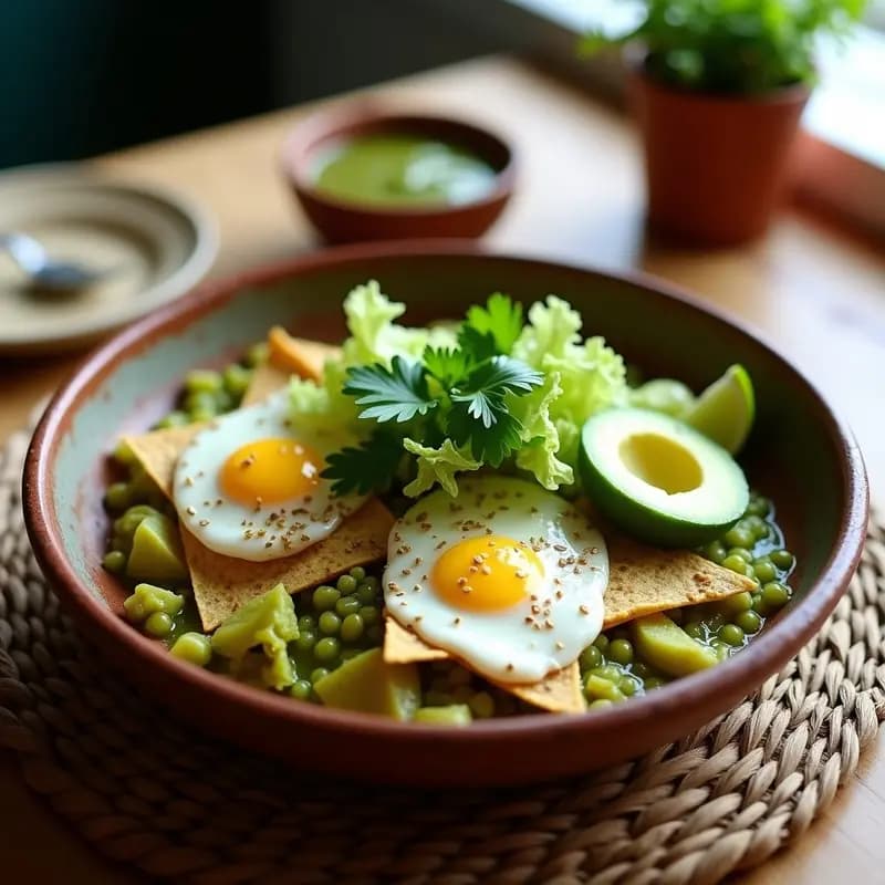 Chilaquiles Verdes con Huevos de Lino: Desayuno Mexicano Vegano y Alto en Proteína