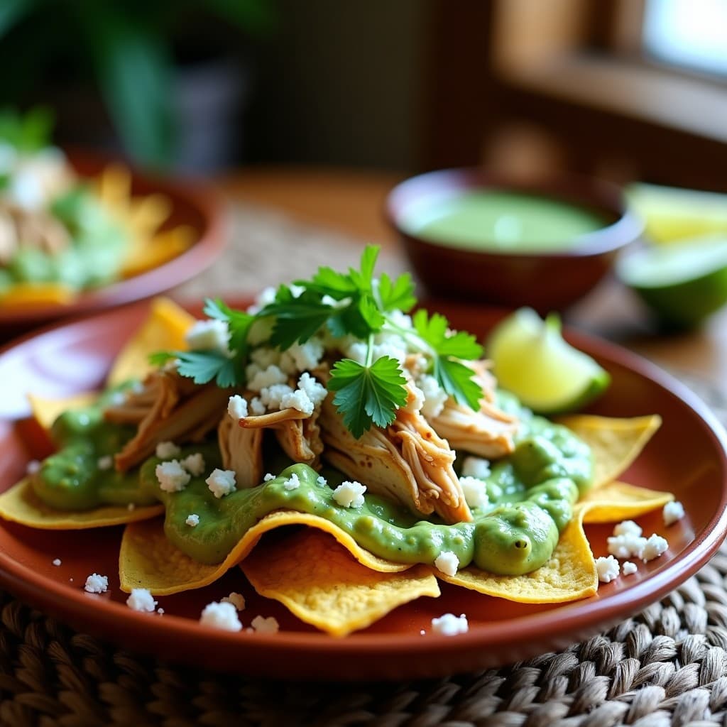 Chilaquiles Verdes con Pollo Desmenuzado y Crema de Aguacate: Desayuno Mexicano en Airfryer