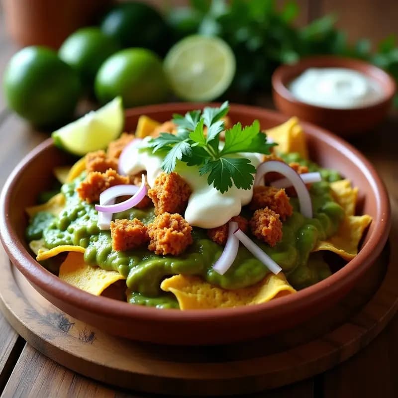 Chilaquiles Verdes con Pollo de Soja Texturizada: Desayuno Mexicano Vegano y Picante